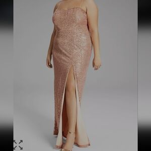 Rose Gold Sequin Spaghetti Strap Evening Party New Years Gown